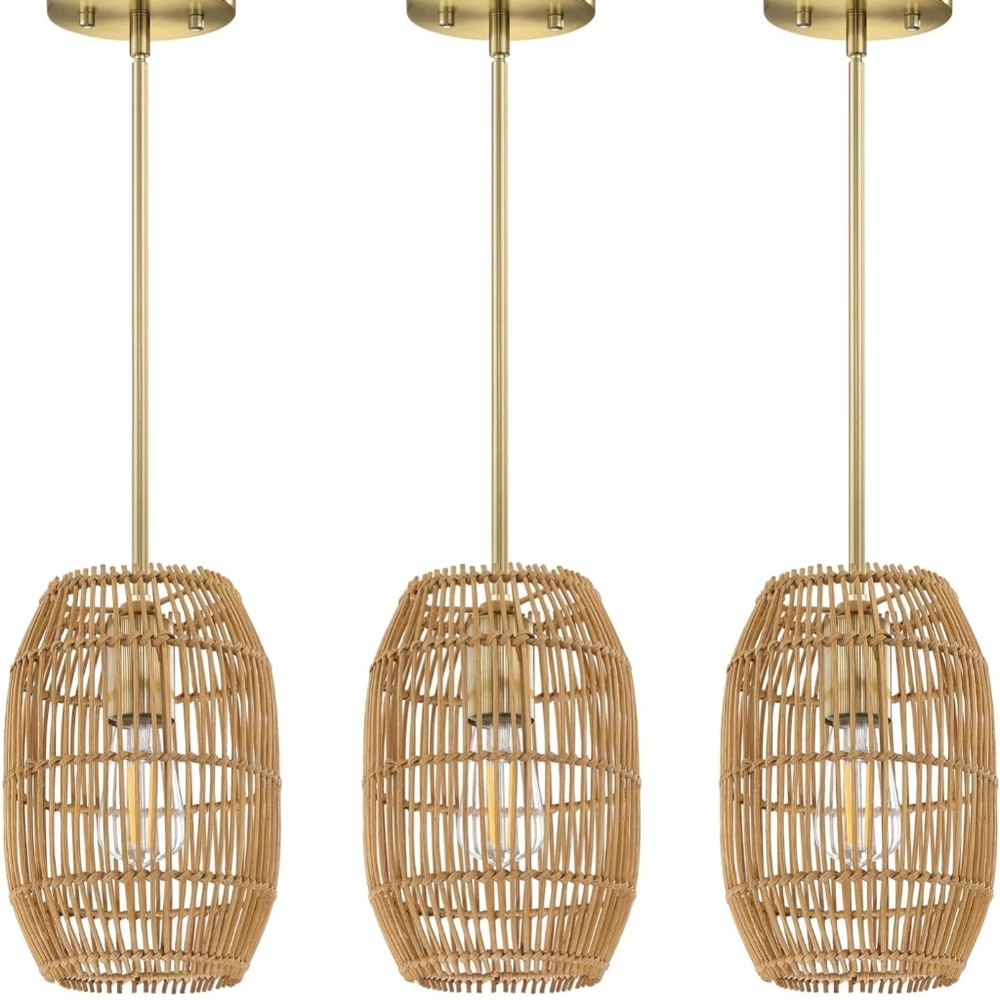 Brushed Bronze and Rattan Light Pendants